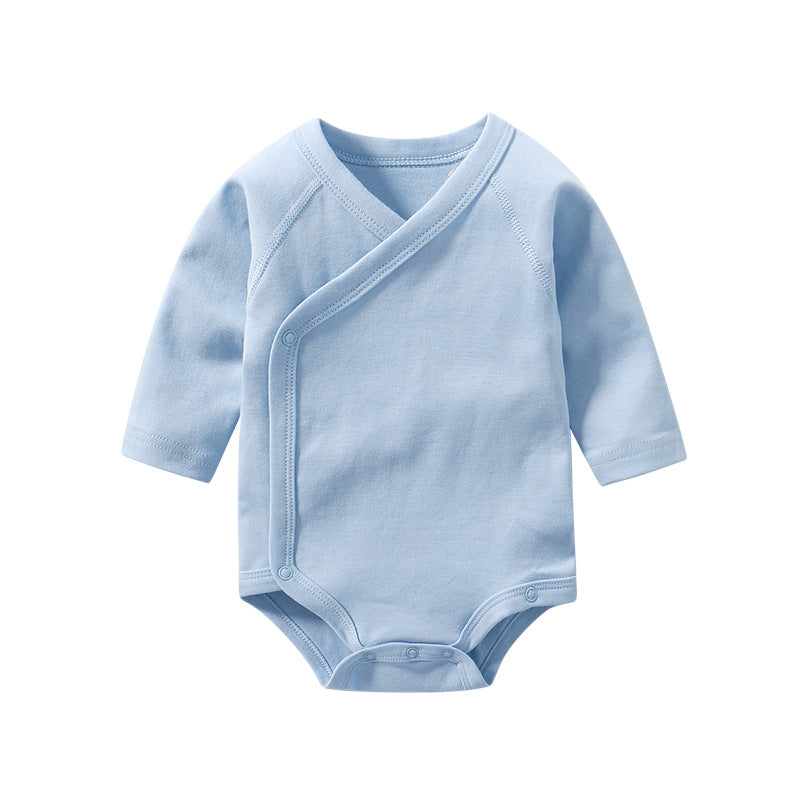 Baby Unisex Cotton Long Sleeve Onesie – Multi-Color Solid Bodysuit with Slanting Button, Newborn Infant Outfit (0–12M)