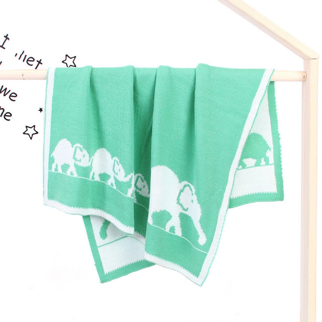 Kids Cartoon Elephant Knitted Blanket – Soft Cotton Embroidered Baby Blanket for Boys & Girls