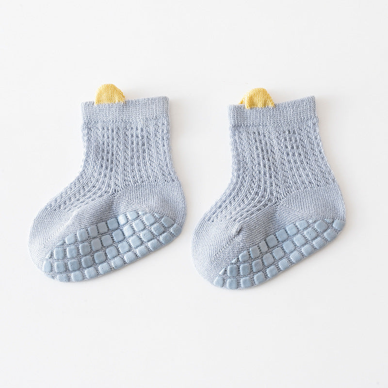 Baby Non Slip Toddler Socks – Thin Breathable Cotton Summer Socks with Anti-Skid Silicone Bottoms | Lightweight Solid Color Infant & Toddler Socks for Boys & Girls