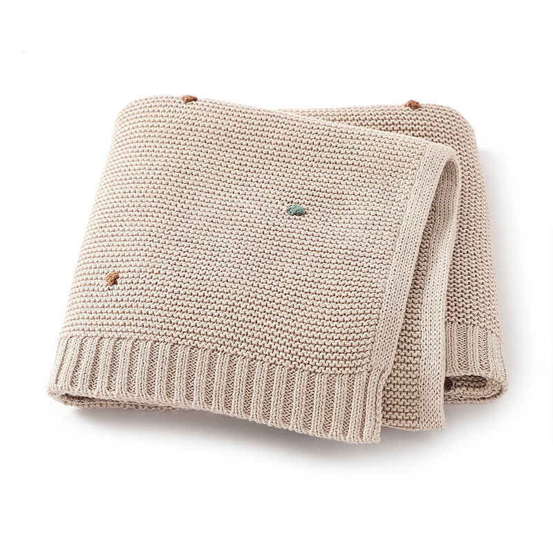 Knitted Baby Blanket with Hand-Embroidered Pom Poms – Soft, Breathable, Stylish Comfort for All Seasons