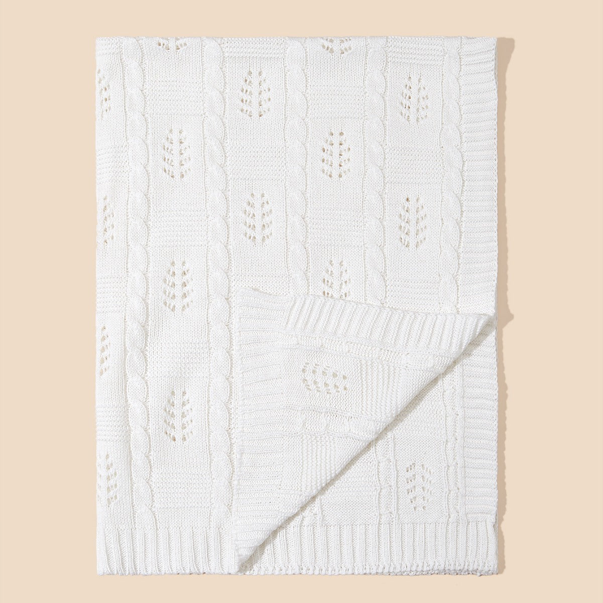 Knitted Baby Blanket with Hollow-Out Design – Soft Cotton Acrylic Solid Color Blanket for All Seasons (Unisex)