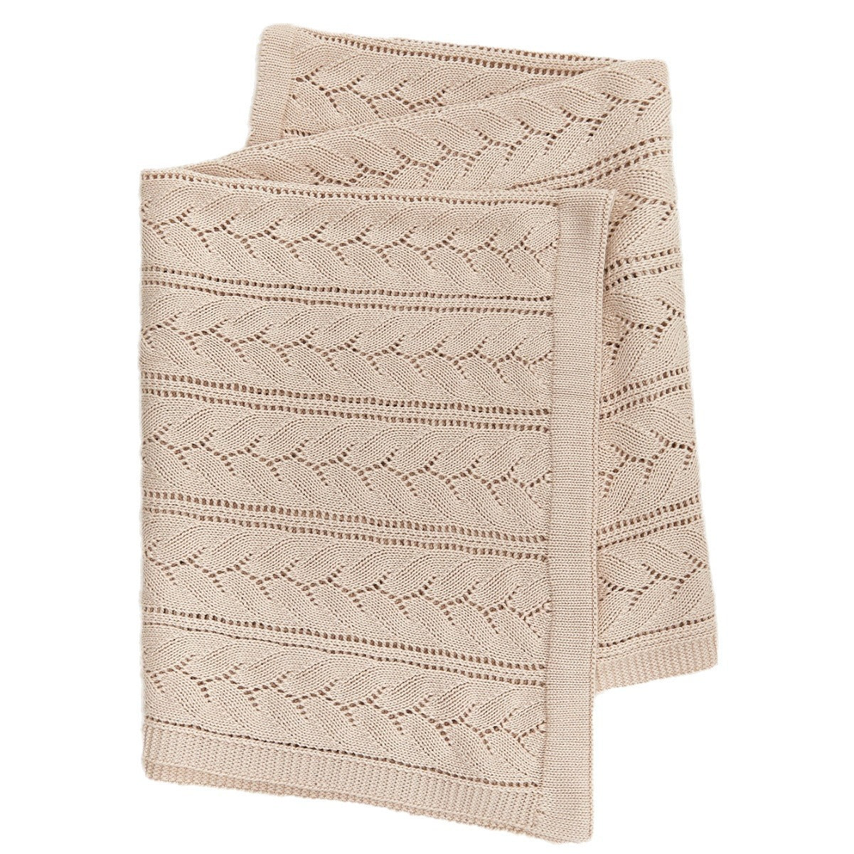 New Knitted Baby Blanket with Hollow-Out Herringbone Design – Pure Cotton Solid Color for All Seasons (Unisex)
