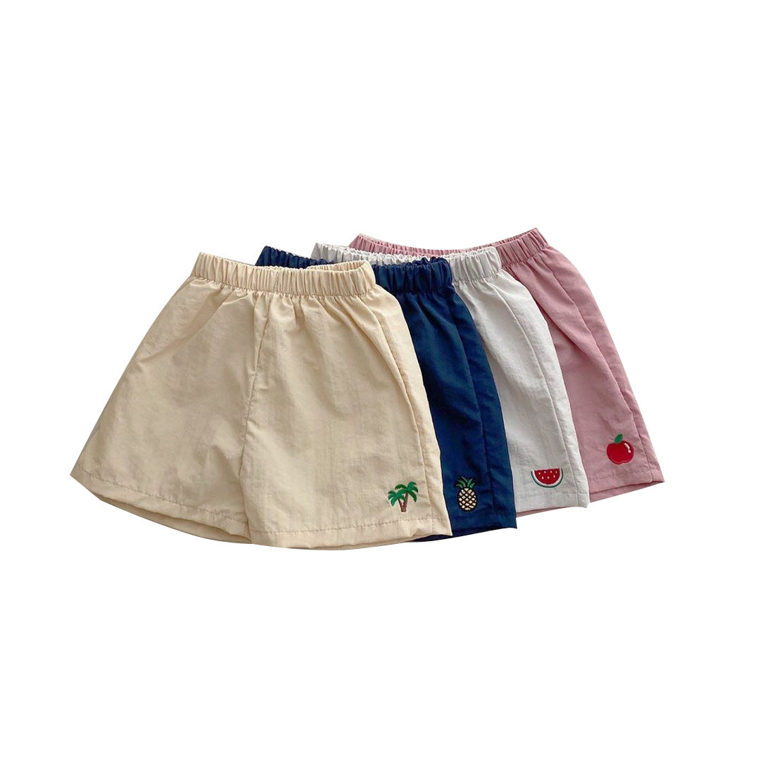 Baby Fruit Embroidered Cotton Shorts – Lightweight Summer Beach Toddler Shorts for Boys & Girls, Comfy Casual Outfit for Park & Playdates