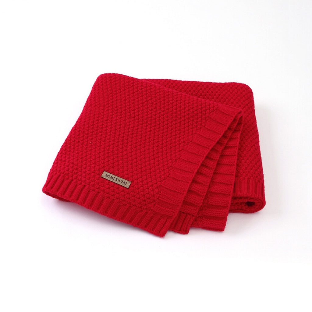 Kids Solid Color Knitted Blanket with Logo Patch – Soft Cotton Warm Blanket for Boys & Girls