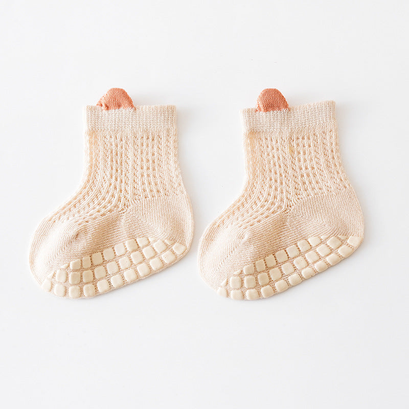 Baby Non Slip Toddler Socks – Thin Breathable Cotton Summer Socks with Anti-Skid Silicone Bottoms | Lightweight Solid Color Infant & Toddler Socks for Boys & Girls