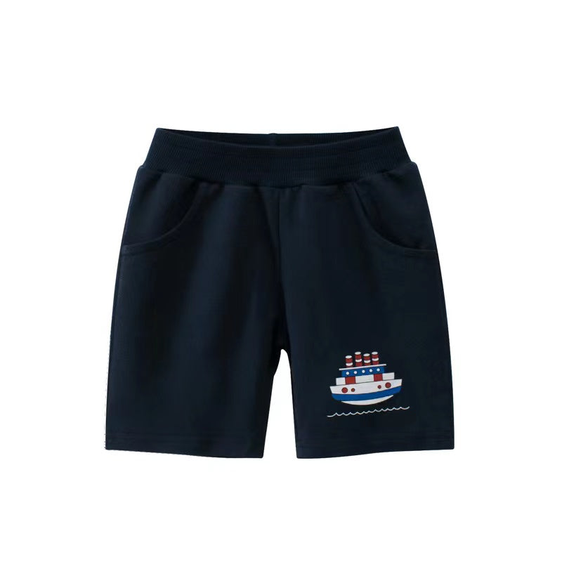 Baby Boy Cartoon Print Mid Pants with Pockets – Cotton Elastic Waist Toddler Shorts for Summer Play & Outdoor Adventures