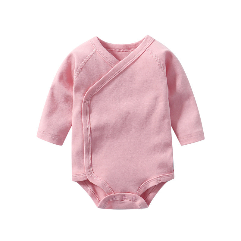 Baby Unisex Cotton Long Sleeve Onesie – Multi-Color Solid Bodysuit with Slanting Button, Newborn Infant Outfit (0–12M)