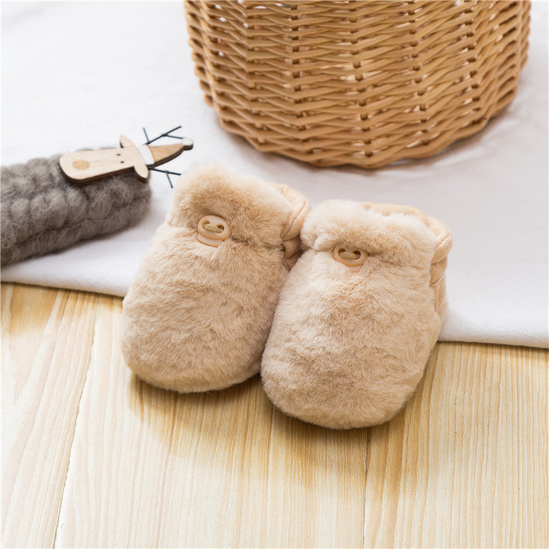 Newborn Baby Plush Cotton Shoes – Soft Warm Winter Booties for Infant Boys & Girls | Cozy Non-Slip Solid Color Crib Shoes for Autumn & Winter Outfits