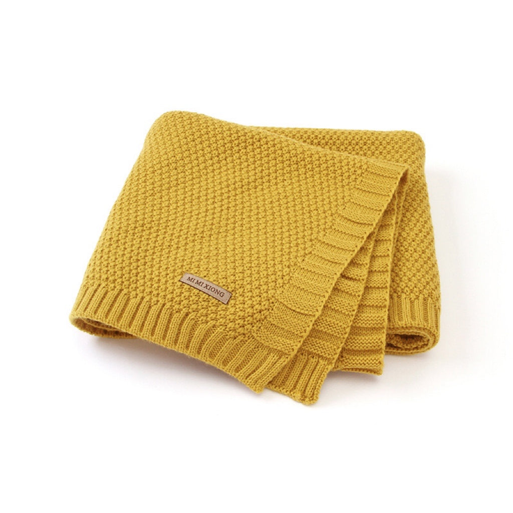 Kids Solid Color Knitted Blanket with Logo Patch – Soft Cotton Warm Blanket for Boys & Girls