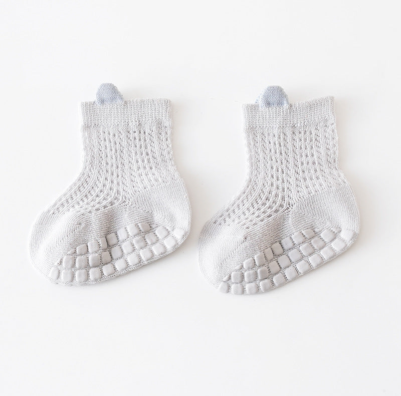 Baby Non Slip Toddler Socks – Thin Breathable Cotton Summer Socks with Anti-Skid Silicone Bottoms | Lightweight Solid Color Infant & Toddler Socks for Boys & Girls
