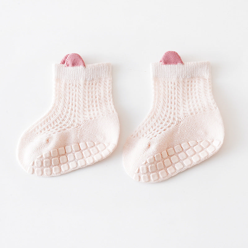 Baby Non Slip Toddler Socks – Thin Breathable Cotton Summer Socks with Anti-Skid Silicone Bottoms | Lightweight Solid Color Infant & Toddler Socks for Boys & Girls
