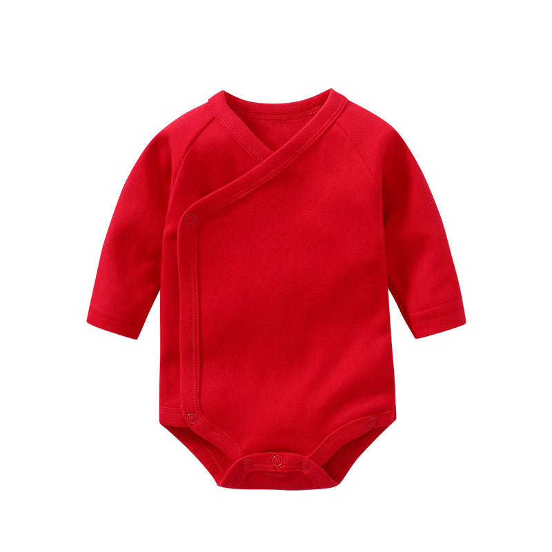 Baby Unisex Cotton Long Sleeve Onesie – Multi-Color Solid Bodysuit with Slanting Button, Newborn Infant Outfit (0–12M)