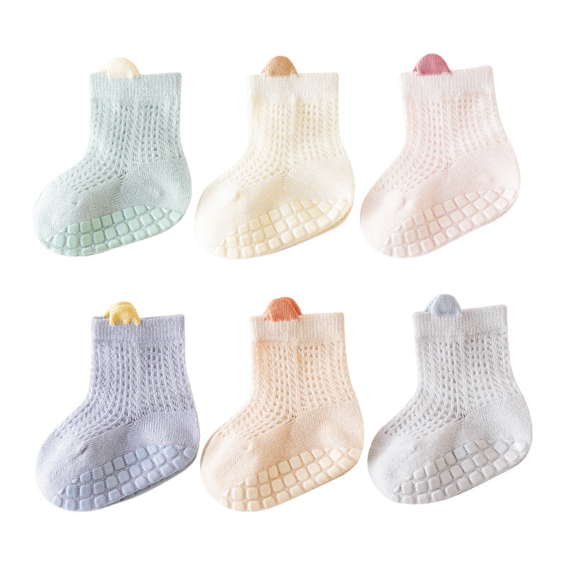 Baby Non Slip Toddler Socks – Thin Breathable Cotton Summer Socks with Anti-Skid Silicone Bottoms | Lightweight Solid Color Infant & Toddler Socks for Boys & Girls