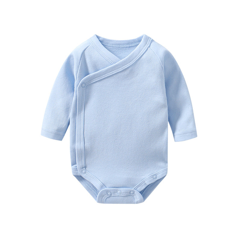 Baby Unisex Cotton Long Sleeve Onesie – Multi-Color Solid Bodysuit with Slanting Button, Newborn Infant Outfit (0–12M)