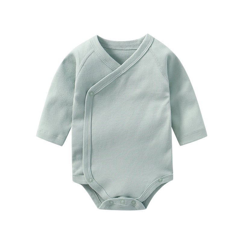 Baby Unisex Cotton Long Sleeve Onesie – Multi-Color Solid Bodysuit with Slanting Button, Newborn Infant Outfit (0–12M)