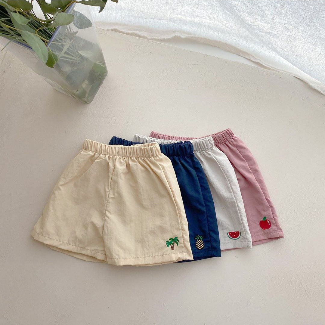 Baby Fruit Embroidered Cotton Shorts – Lightweight Summer Beach Toddler Shorts for Boys & Girls, Comfy Casual Outfit for Park & Playdates