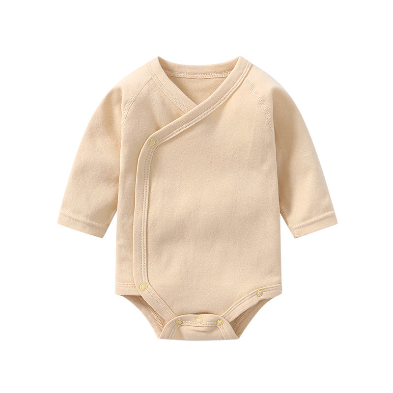Baby Unisex Cotton Long Sleeve Onesie – Multi-Color Solid Bodysuit with Slanting Button, Newborn Infant Outfit (0–12M)