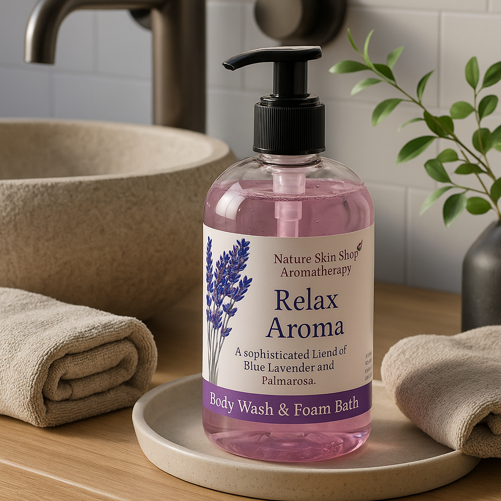 "Relax Aroma Lavender Essential Oil Body Wash & Foam Bath - Natural Aromatherapy Stress Relief"