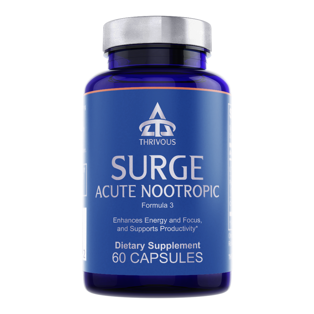 Surge Acute Nootropic – Natural Brain Booster with Caffeine, L-Theanine & Panax Ginseng for Energy, Focus & Mental Performance – 60 Capsules