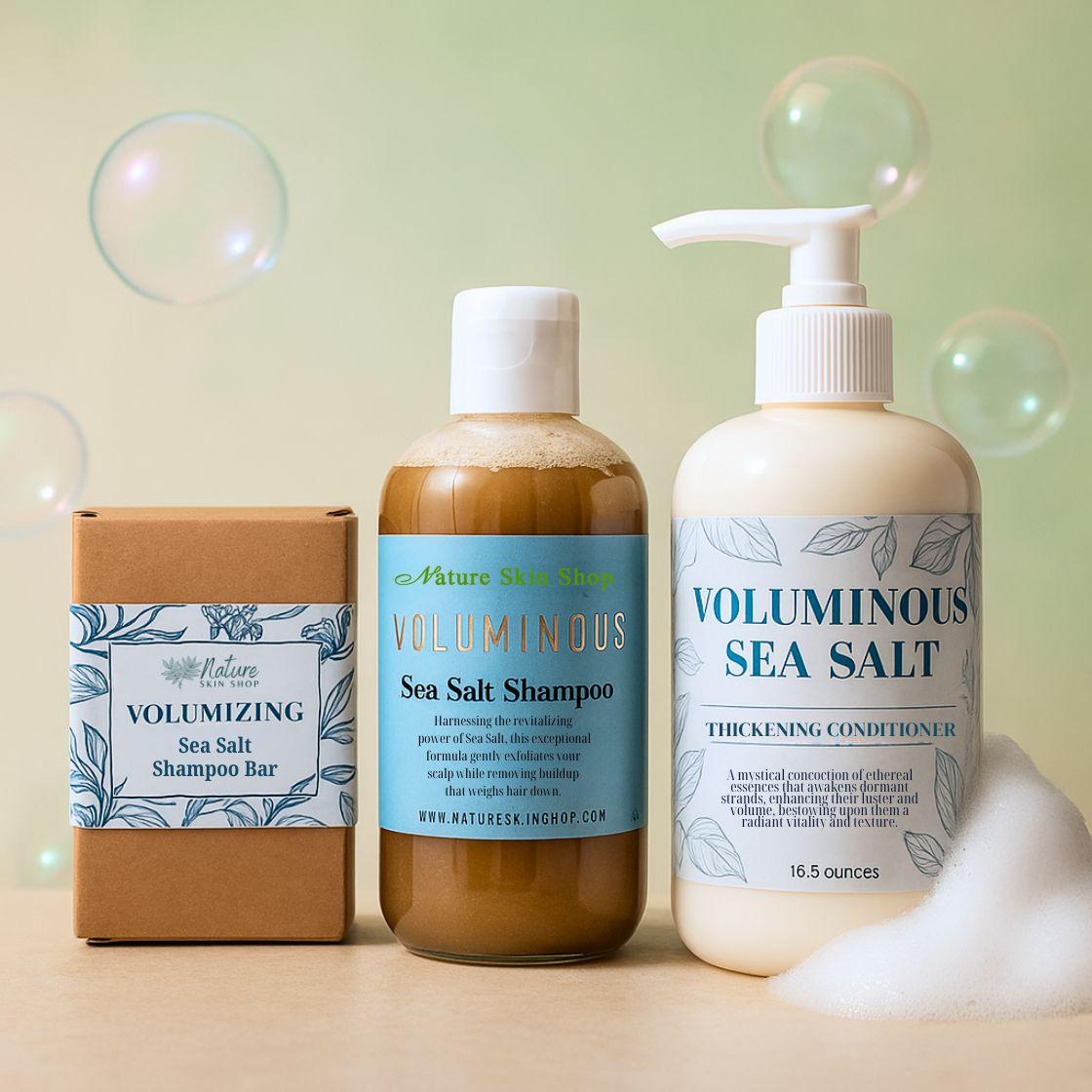 Voluminous Sea Salt Thickening Shampoo & Conditioner Set for Fine & Flat Hair - Sulfate-Free, Silicone-Free, Color-Safe